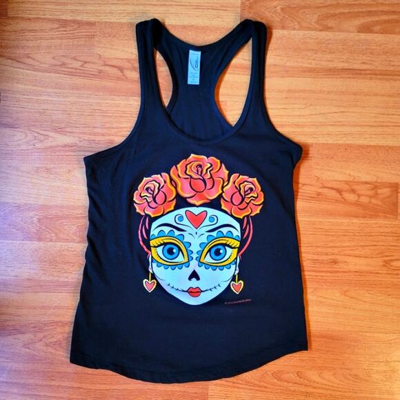 Dia de Los Muertos Tank, Size Small Day of the Dead, Sugar Skull Roses Top NEW - Picture 5 of 5